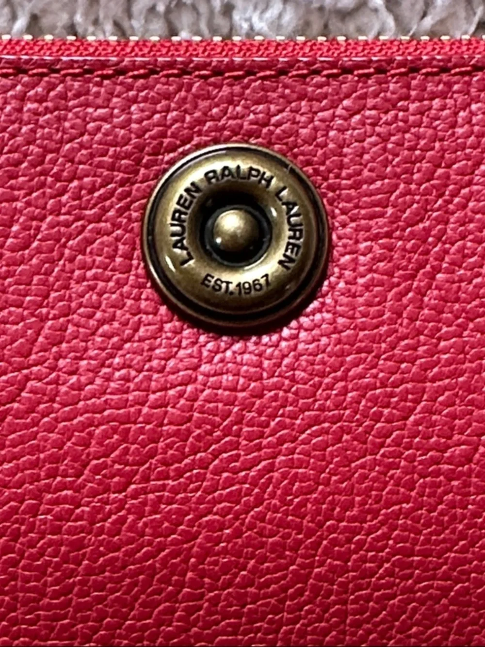 Ralph Lauren Millbrook Pouch Large Wristlet Deep Red Pebbled Leather NWT
